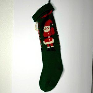 Vintage Knitted Christmas Stocking with Santa Design